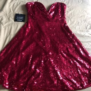 Red Glittery strapless dress